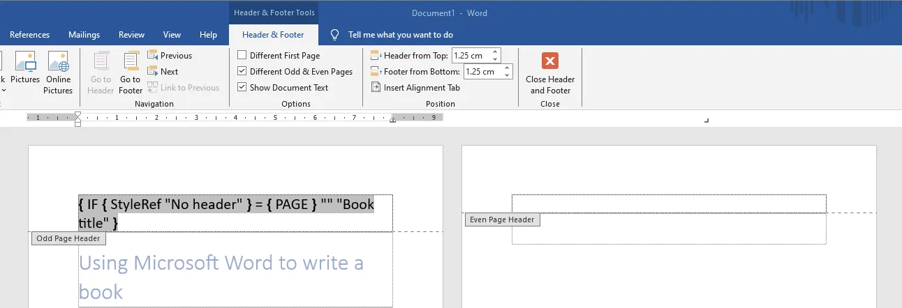 The Different Odd & Even Pages option in Word