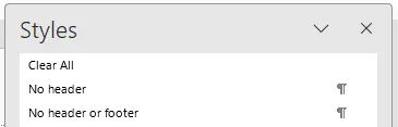 The new styles in Word - No header and No header or footer