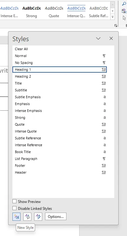 The New Style button in Word - There’s a button on the bottom-right of the list.